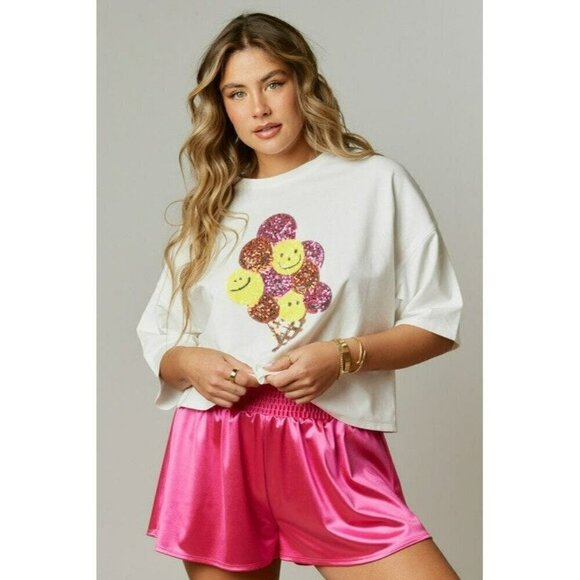 Me Myself And I Foil Coated Shorts in Hot Pink - Picture 2 of 5